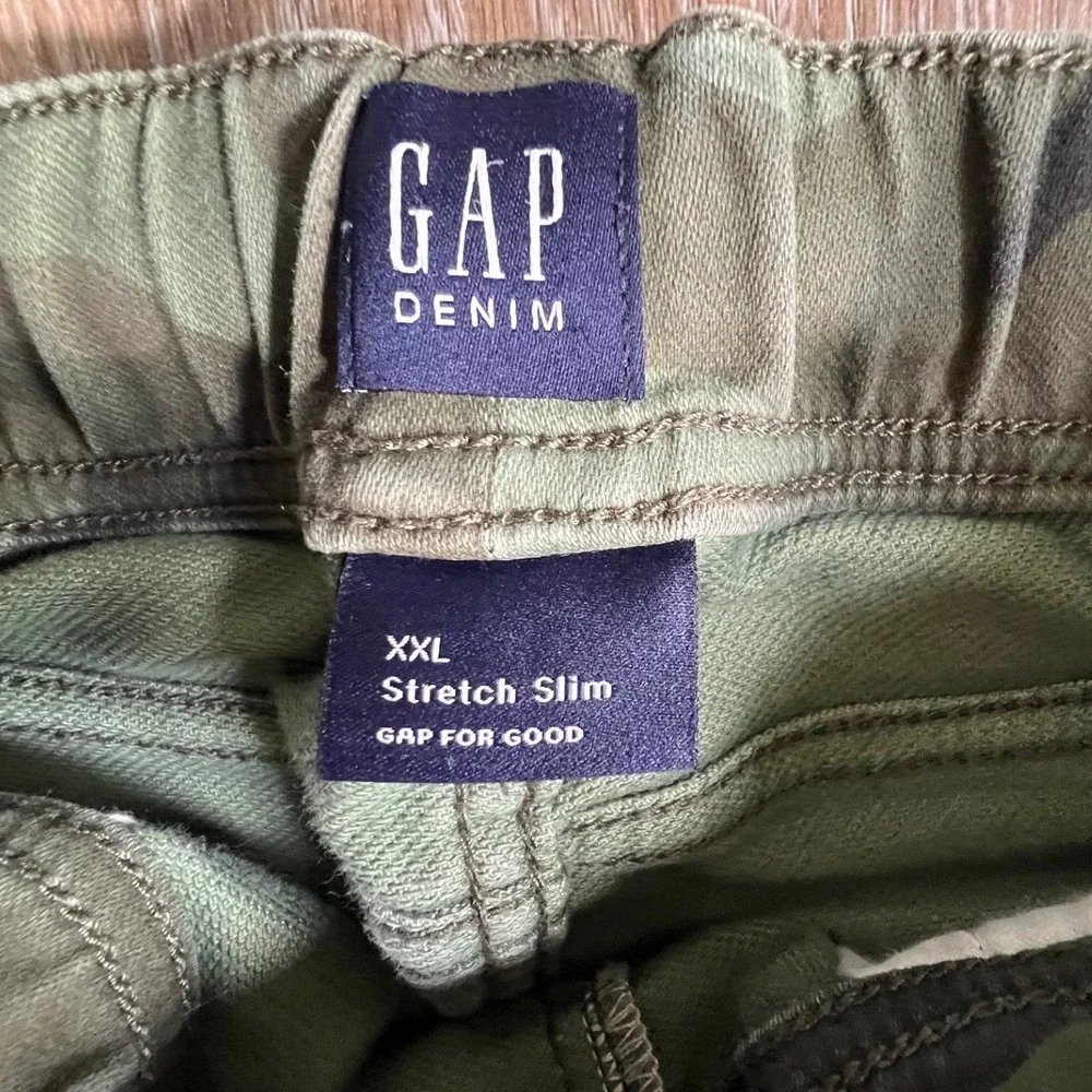 Gap Stretch Slim Pants Kids XXL Green Camo Drawstring Waist Utility